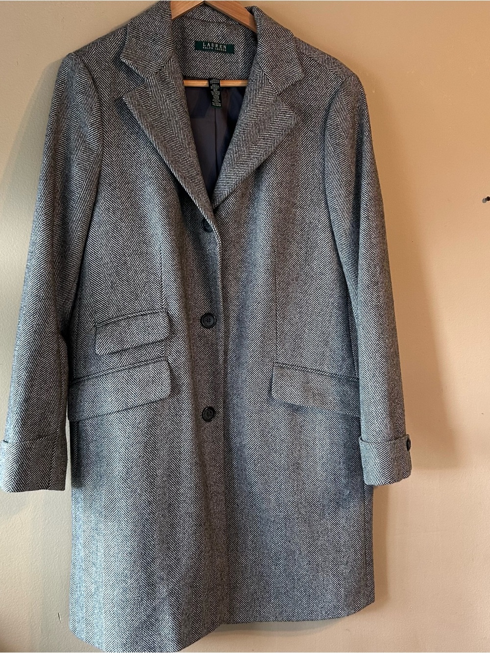 Lauren Ralph Lauren Gray Herringbone Wool Blend Women's Coat